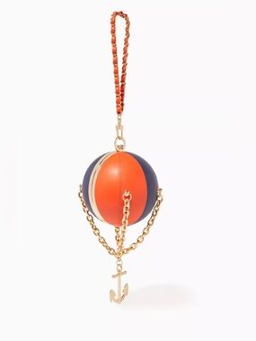 Two-Tone Orange and Navy Mini Sphere Crossbody Bag with Anchor Charm Brand New